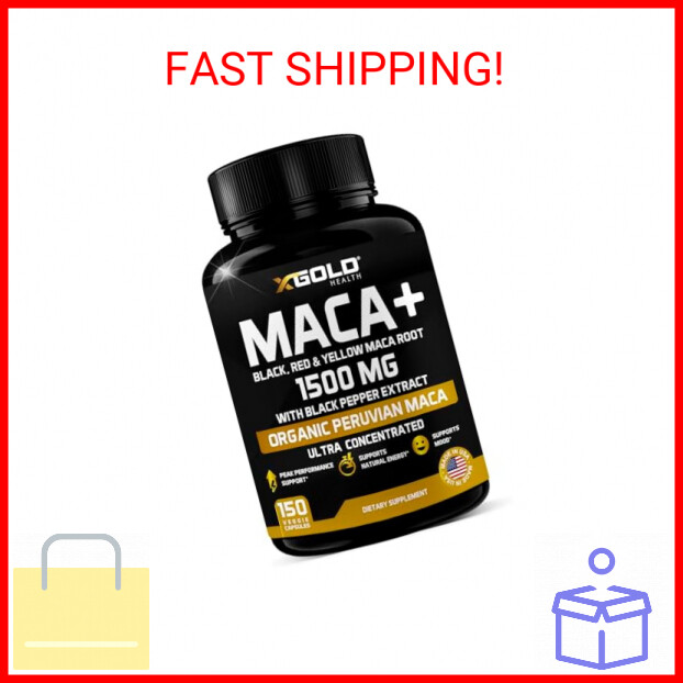 X Gold Health Organic Maca Root Powder Capsules 1500mg with Black | Red & Yellow