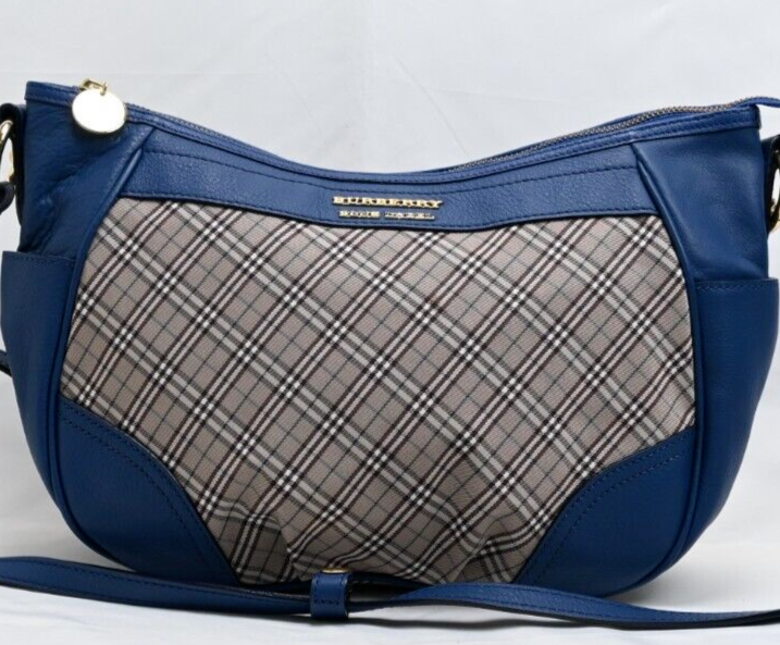 BURBERRY Vintage Blue Nova Check Used Canvas Leather Crossbody Bag Blue Label