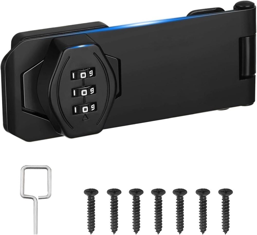 Cabinet Password Hasp Locks 4 Inch, Balck Mechanical Combination Latch Locks,...-image