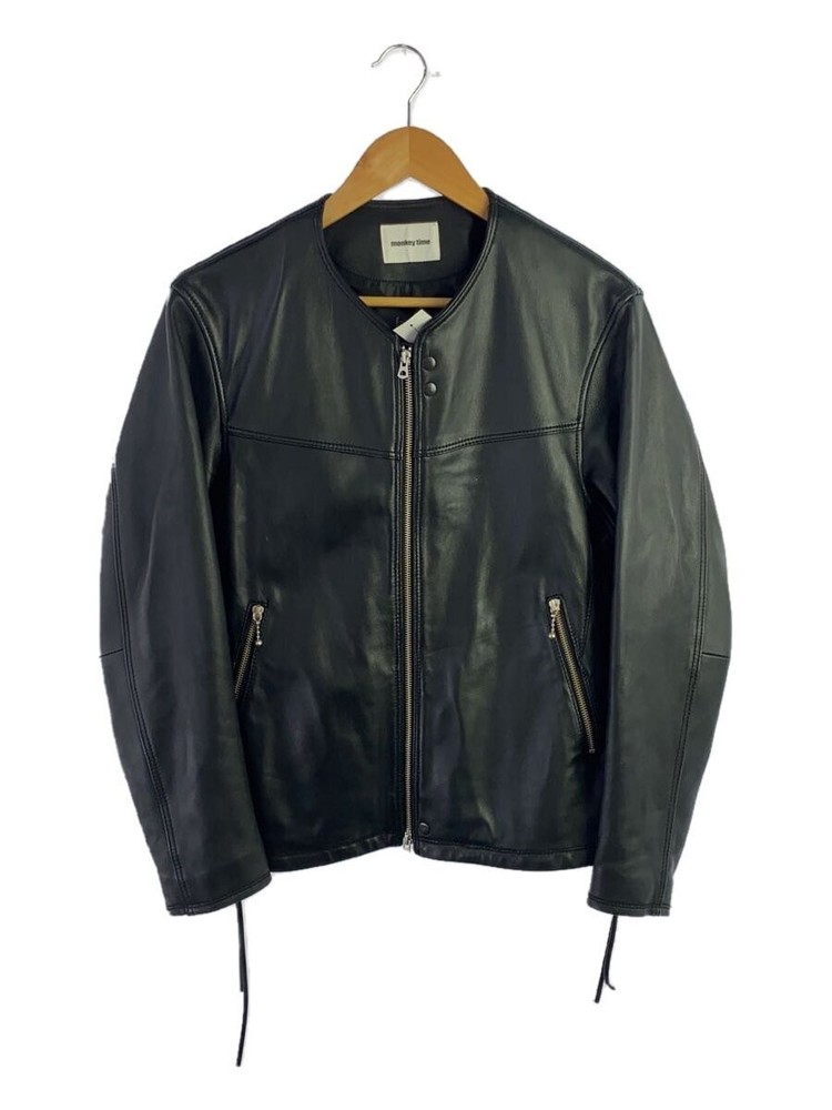 Monkey Time Sheepskin Leather Blouson Jacket in Black Size L Plain Style 1286-199-0372 1266