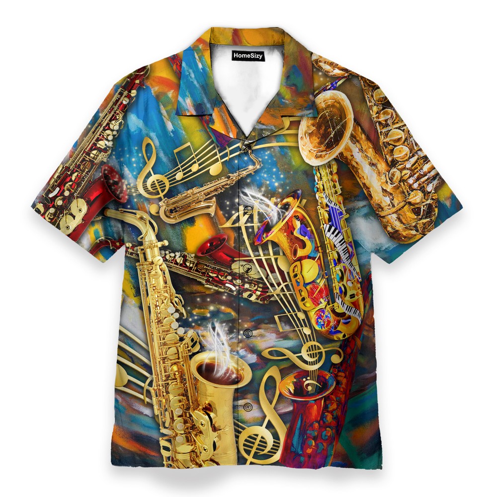 Saxophone Melody Mens Buttons Up Shirts   Hawaiian Shirt