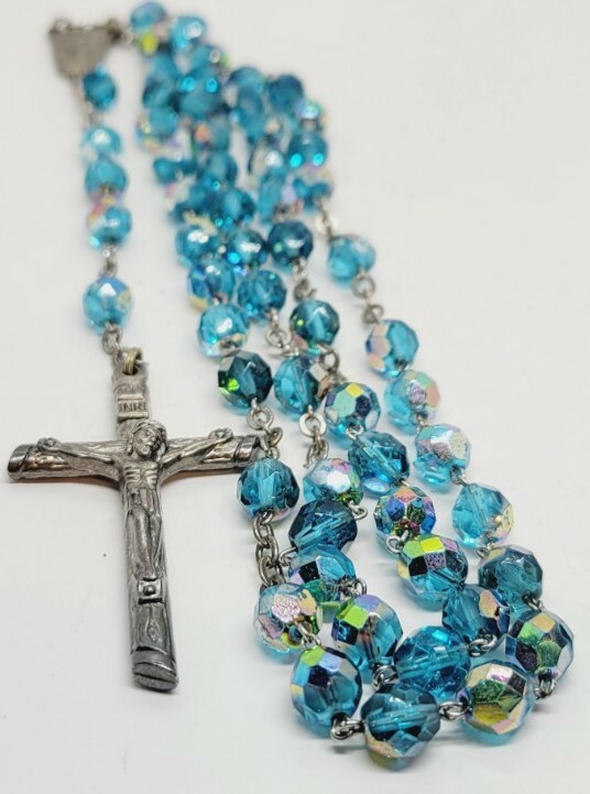 Aurora Blue Crystal Beaded Rosary INRI 22