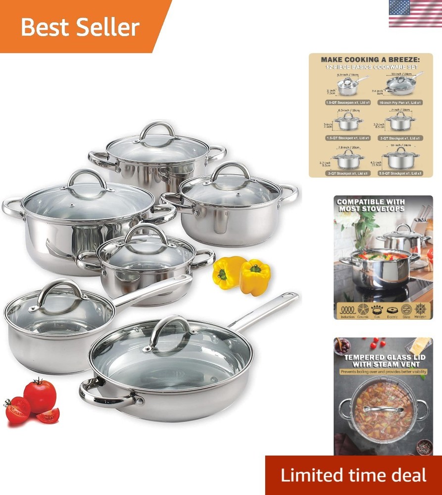 12-Piece Stainless Steel Cookware Set - Durable Stylish Kitchen Essentials