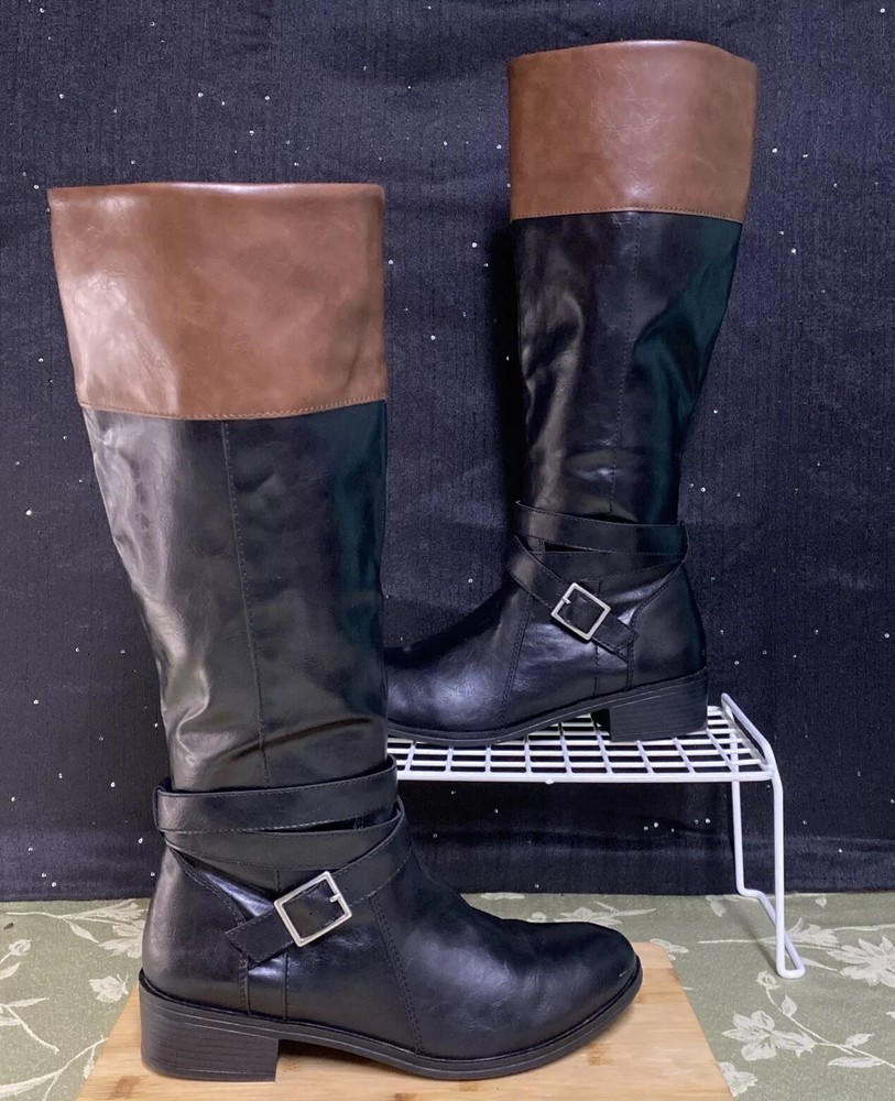 Arizona Boots Women's 10M Black Knee High Cuban Heel Buckle Zipper Riding Boots