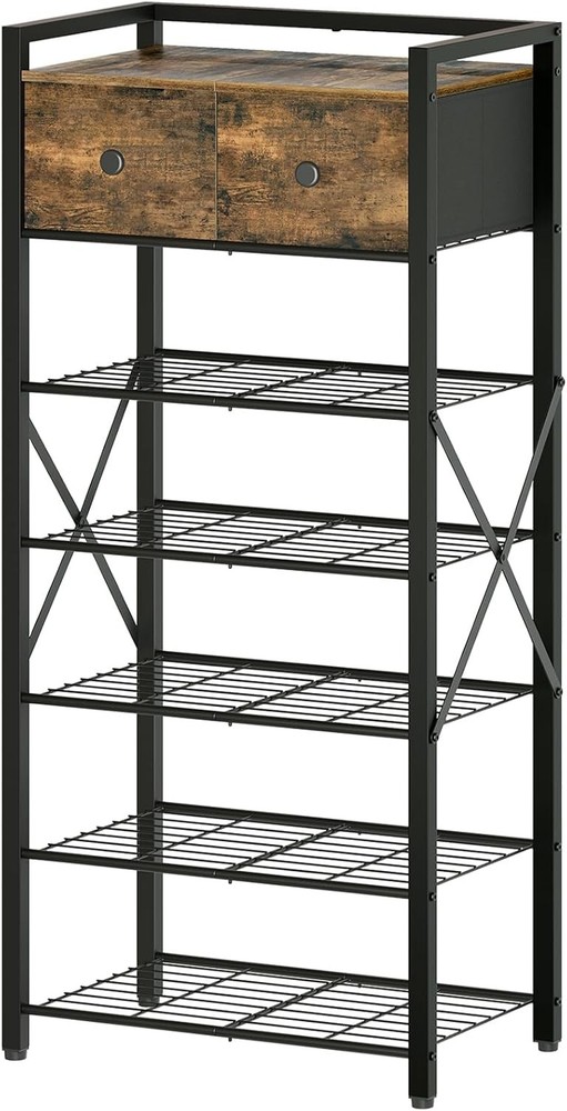 7-Tier Shoe Rack Organizer with Free Standing Shoe Shelf & 2 Hooks for Entryway Storage