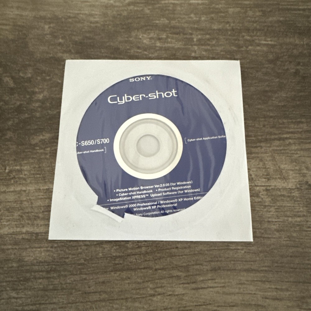 SONY Cyber-Shot Camera software CD for DSC-S650/S700 camera handbook application
