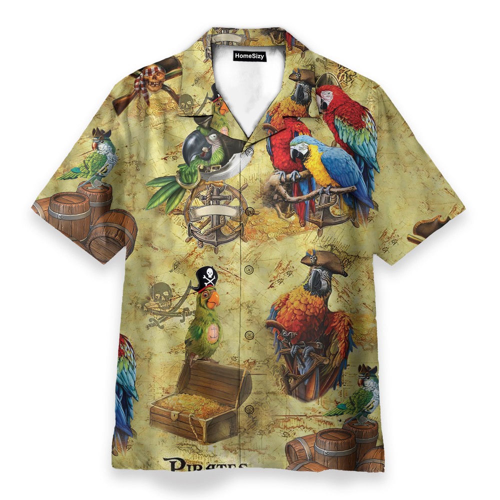 Pirate Parrot Mens Buttons Up Shirts   Hawaiian Shirt Beach Shorts