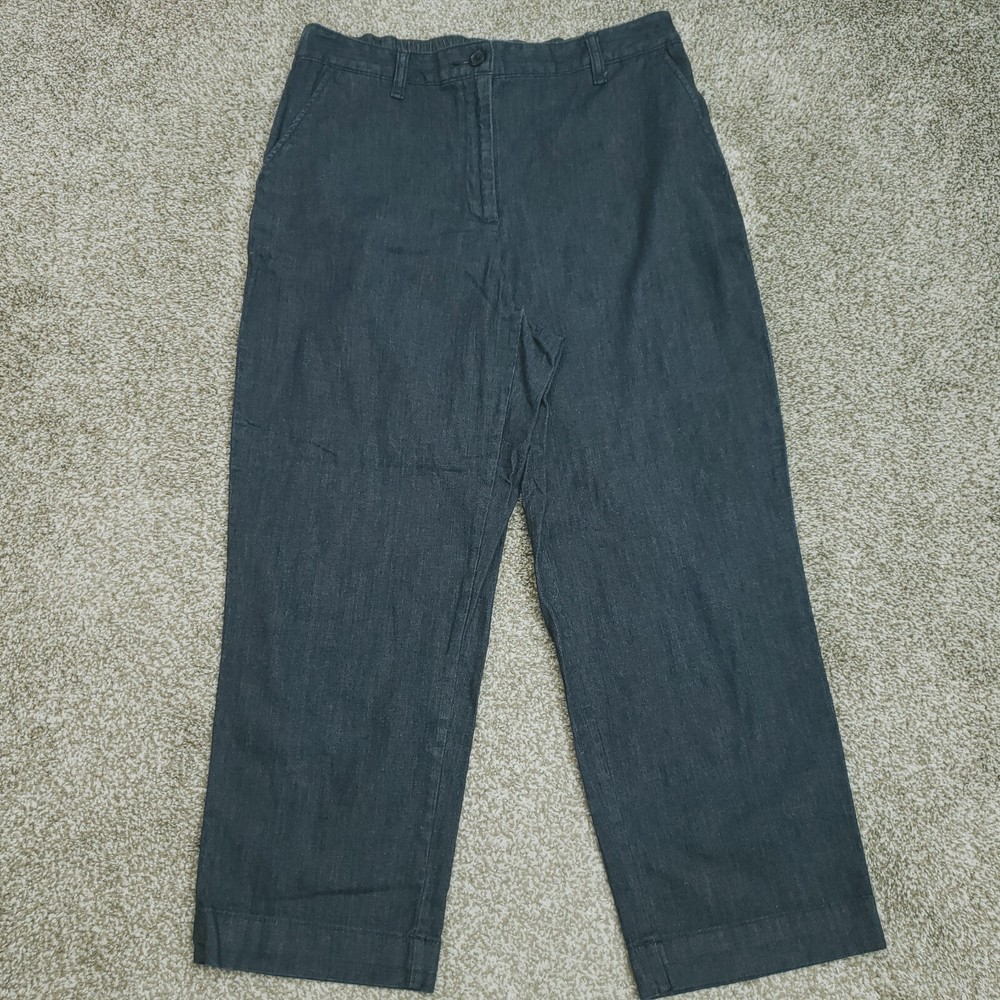 Lands End Pants Women Sz 10 Blue FIT 3 Elastic Waist Pull-on Denim Stretch Crop