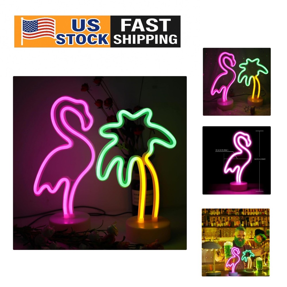 USB & Battery Neon Flamingo and Palm Tree Lights - Ideal Home and Party Decor