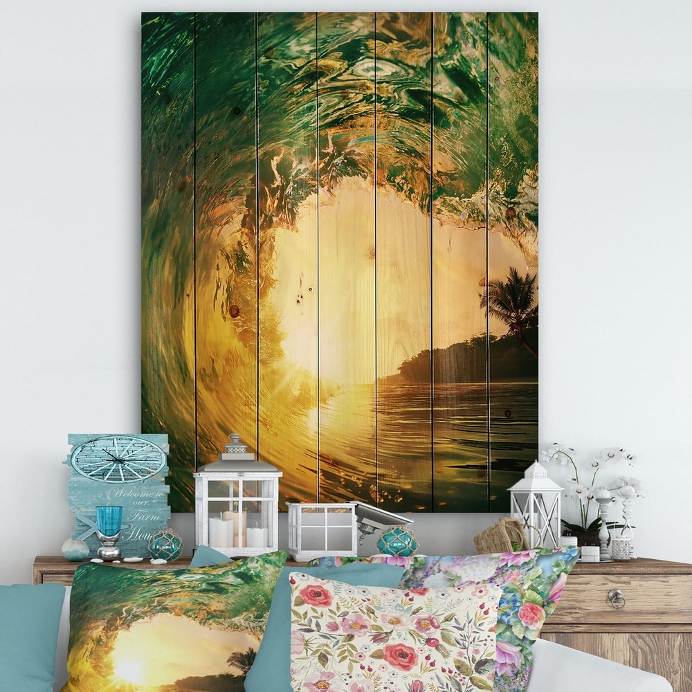 Designart 'Colored Ocean Waves Falling Down IV' Modern  Small