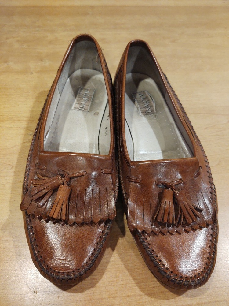 Alfani Men Slip On Tassel Loafers Size US 8.5M Brown Leather