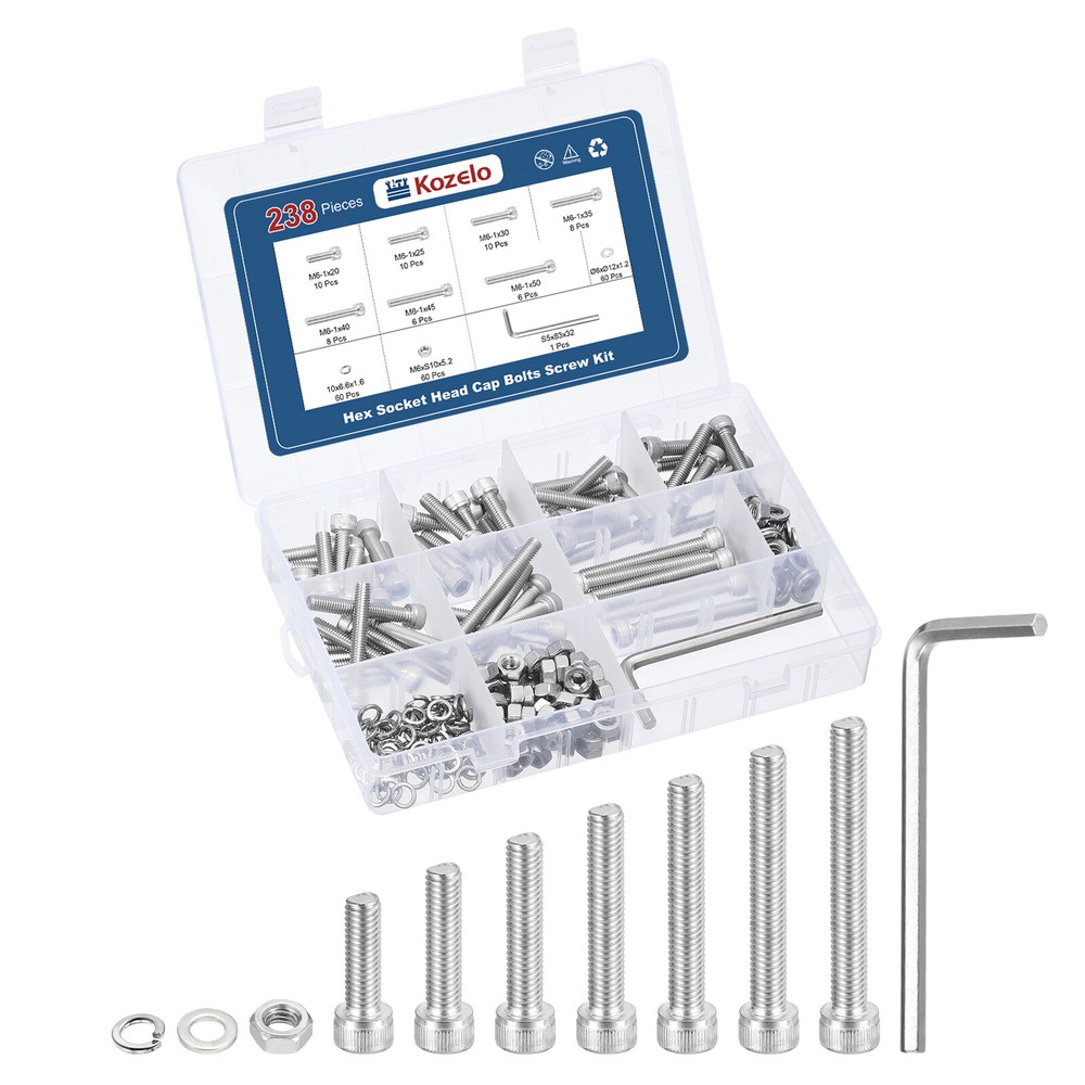 238pcs M6 Socket Head Cap Screws Bolts Nuts Kit, 304 Stainless Steel