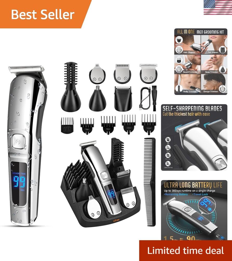 Rechargeable Men's Grooming Kit: Waterproof Beard Trimmer & Hair Clippers