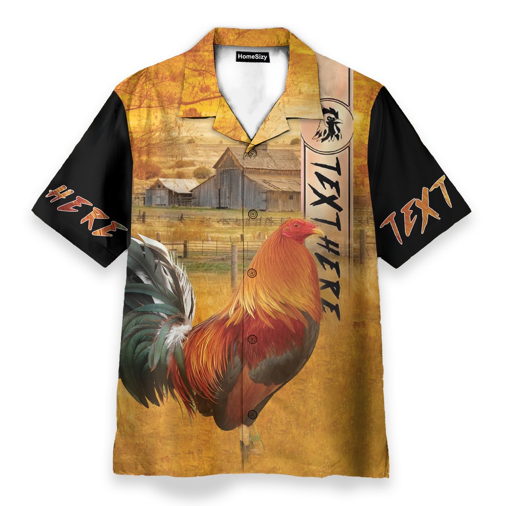 Custom Text Rooster Mens Buttons Up Shirts   Personalized Hawaiian Shirt