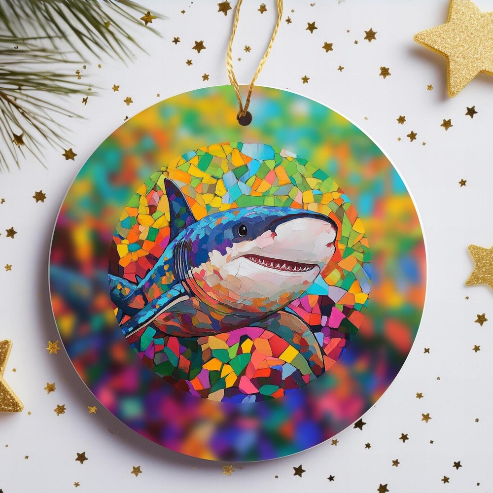 Colorful Mosaic Shark Ornament Vibrant Shark Decor Sea Life Decoration Unique