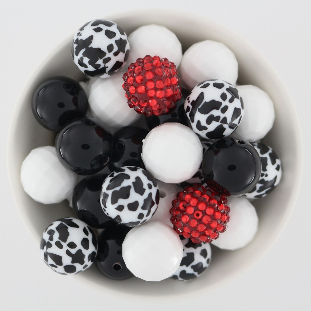 20mm Chunky Bubblegum Beads Mix, Black Red and White Spots, Beads, Bulk Variety
