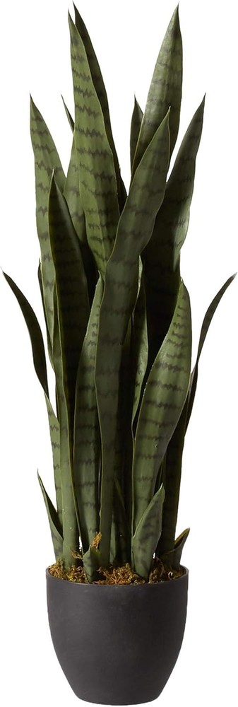 Nearly Natural 35in Sansevieria Snake Plant in Black Planter