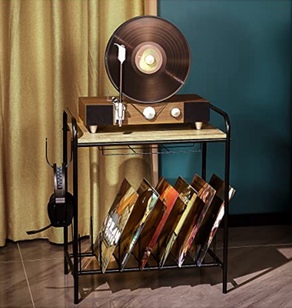 Vintage Turntable Stand with Storage for Vinyl Records and Audio Equipment