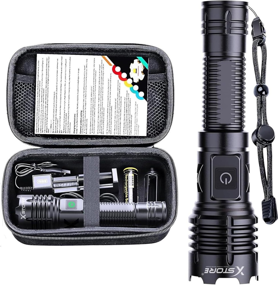 Super Bright 990000 Lumen Rechargeable LED Flashlight in Black