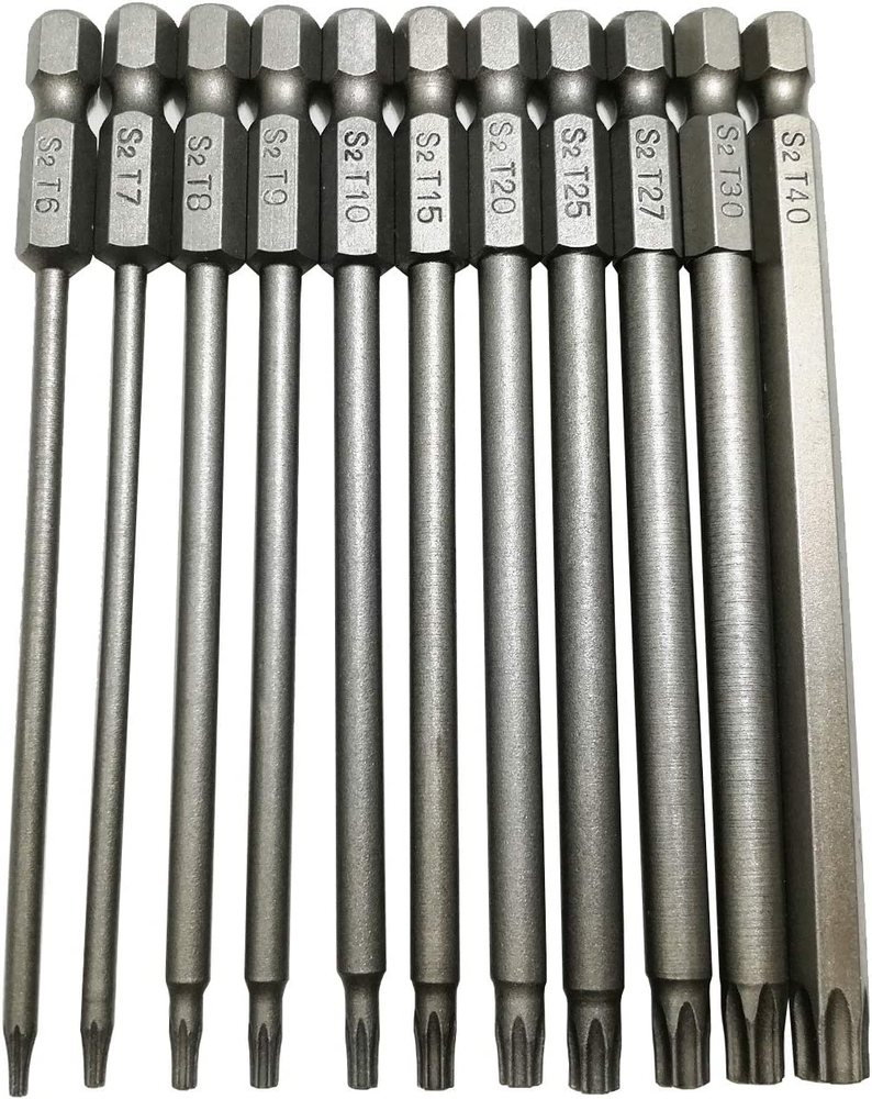 Long Torx Security Head Screwdriver Drill Set with 1/4 Inch Hex Shank Sizes T6 to T10