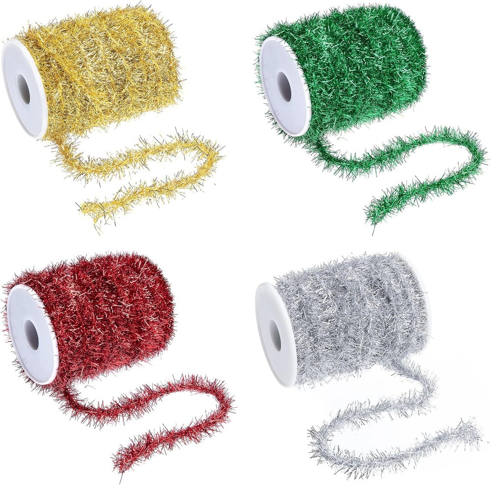 Sfcddtlg 21.8Yard Glitter Christmas Tinsel Garland-4 Color Thin Four