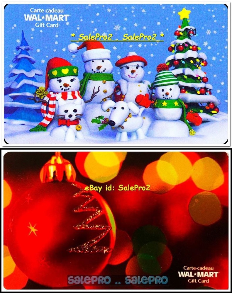 2x WALMART CHRISTMAS GLITTER ORNAMENT SINGING SNOWMEN COLLECTIBLE GIFT CARD LOT