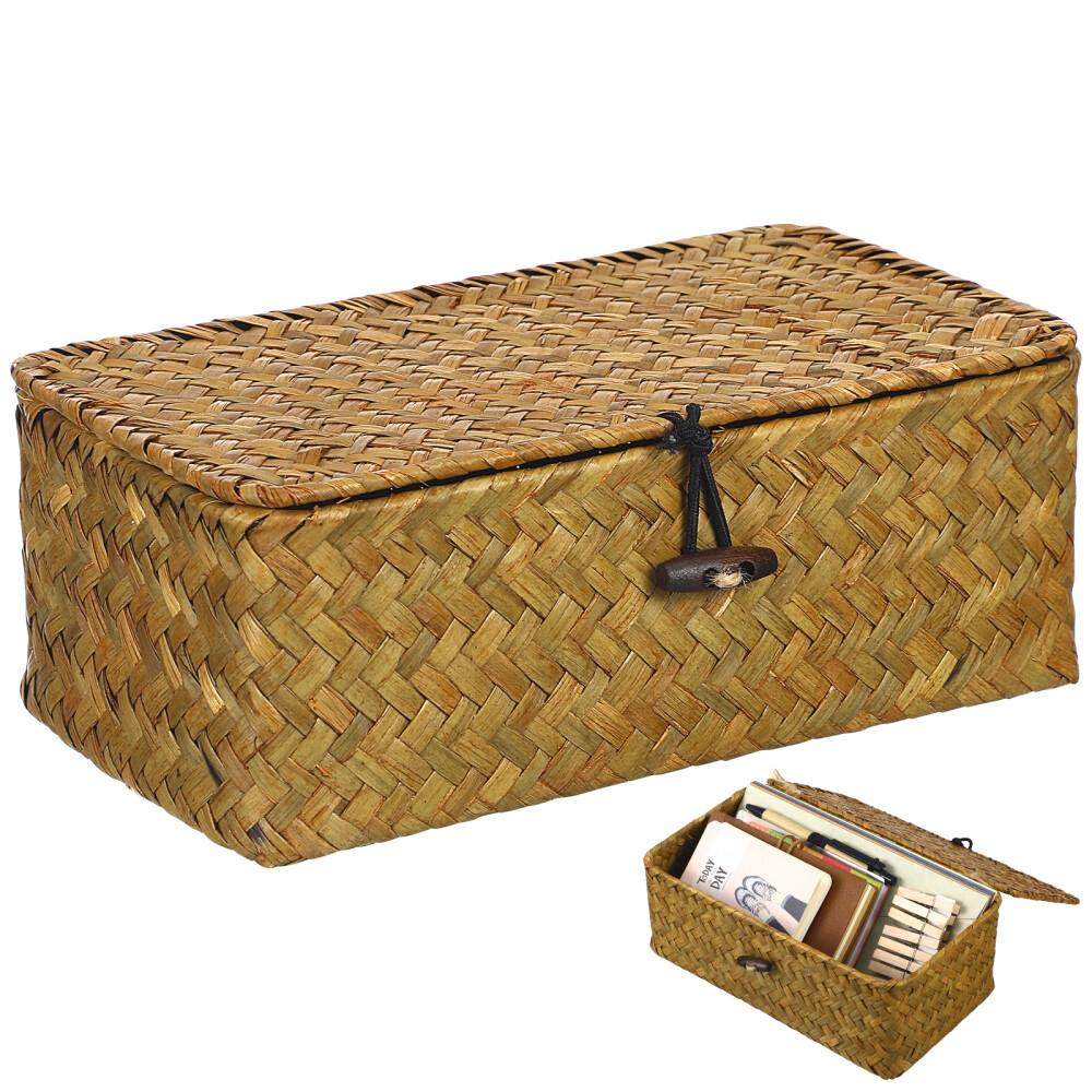 Seagrass Basket Boxes Cosmetic Box Small Basket Lid Desktop Storage Basket