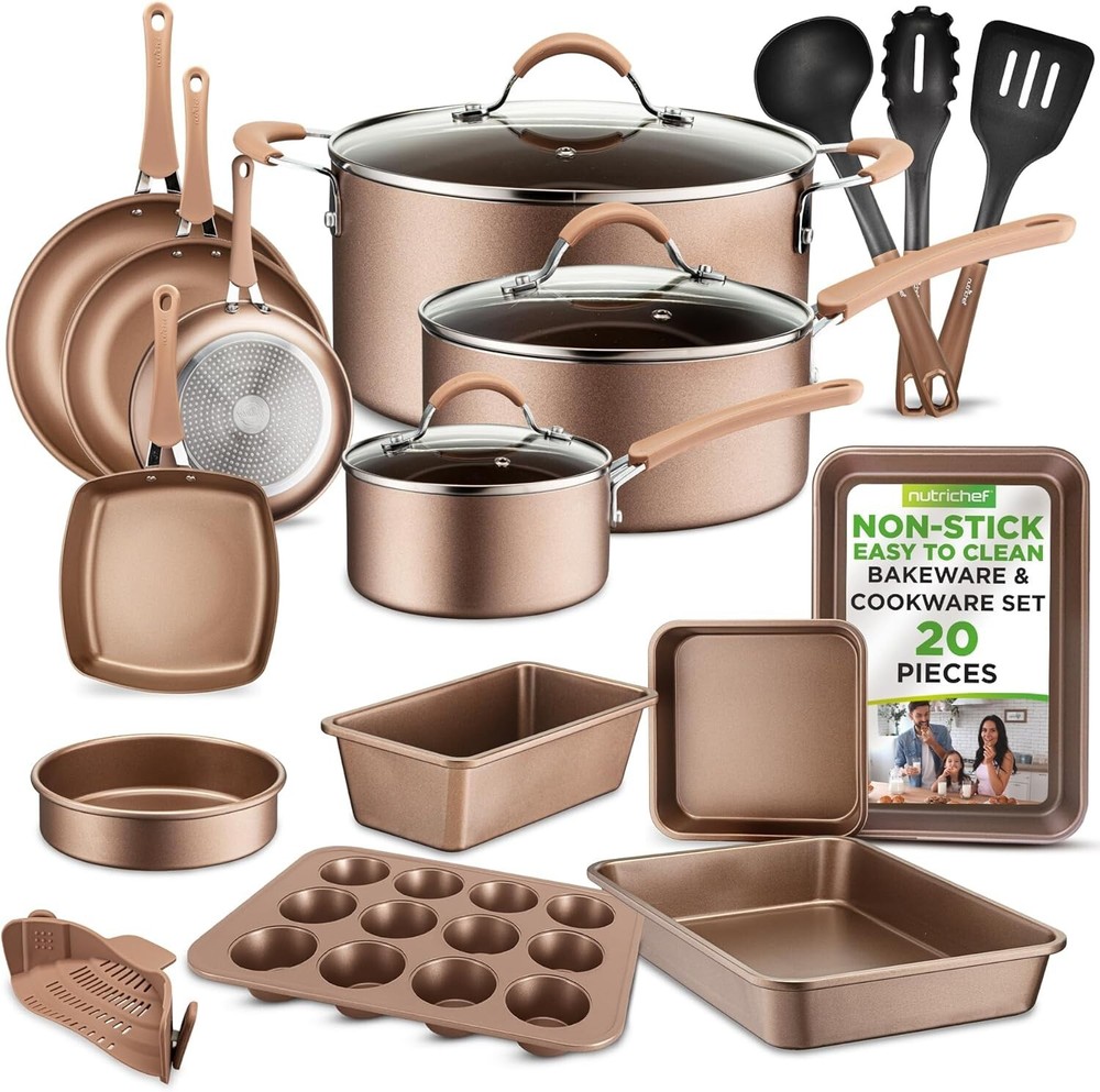 Versatile 20-Piece Cookware Set - Non-Toxic & Heat Resistant for Every Cooktop