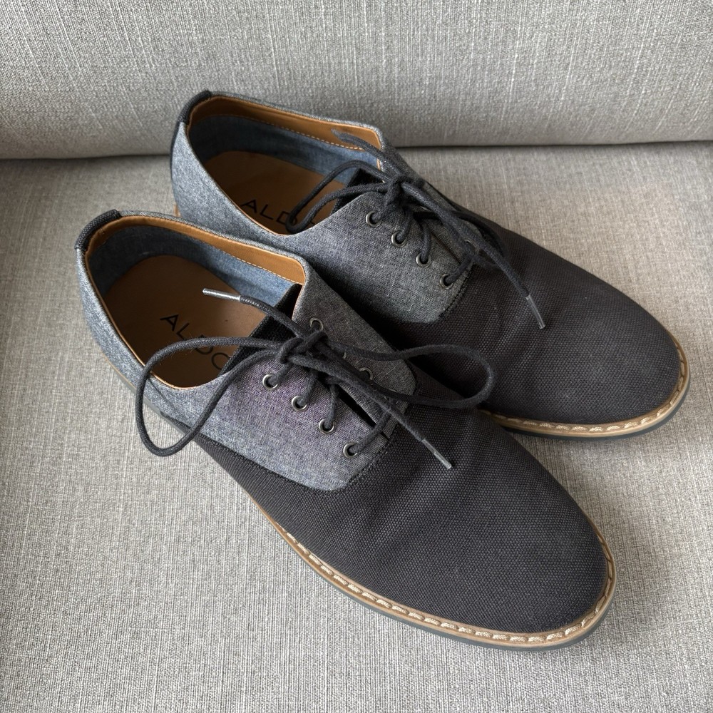 Aldo Men's Black Gray Lace-Up Round Toe Casual Oxford Dress Shoes Size 10