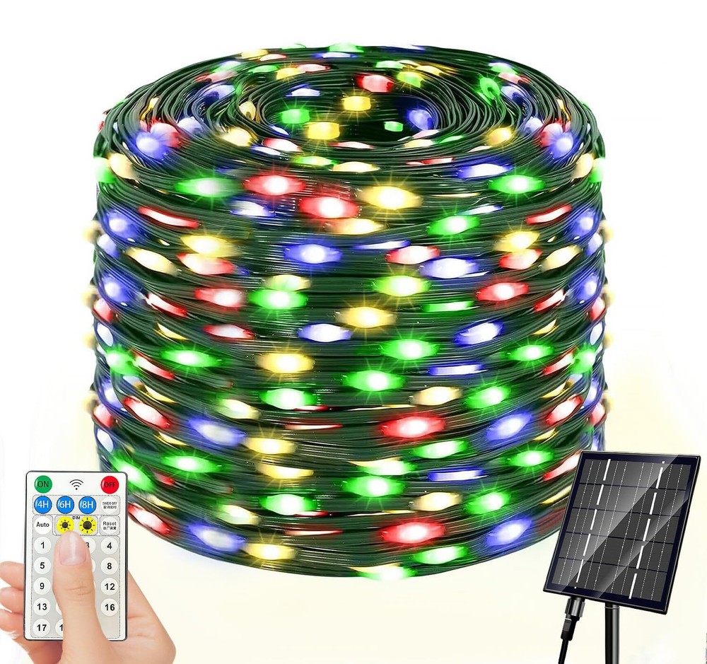 200ft Multicolor Outdoor Christmas Lights 600 LED 19 Mode Solar String Lights...