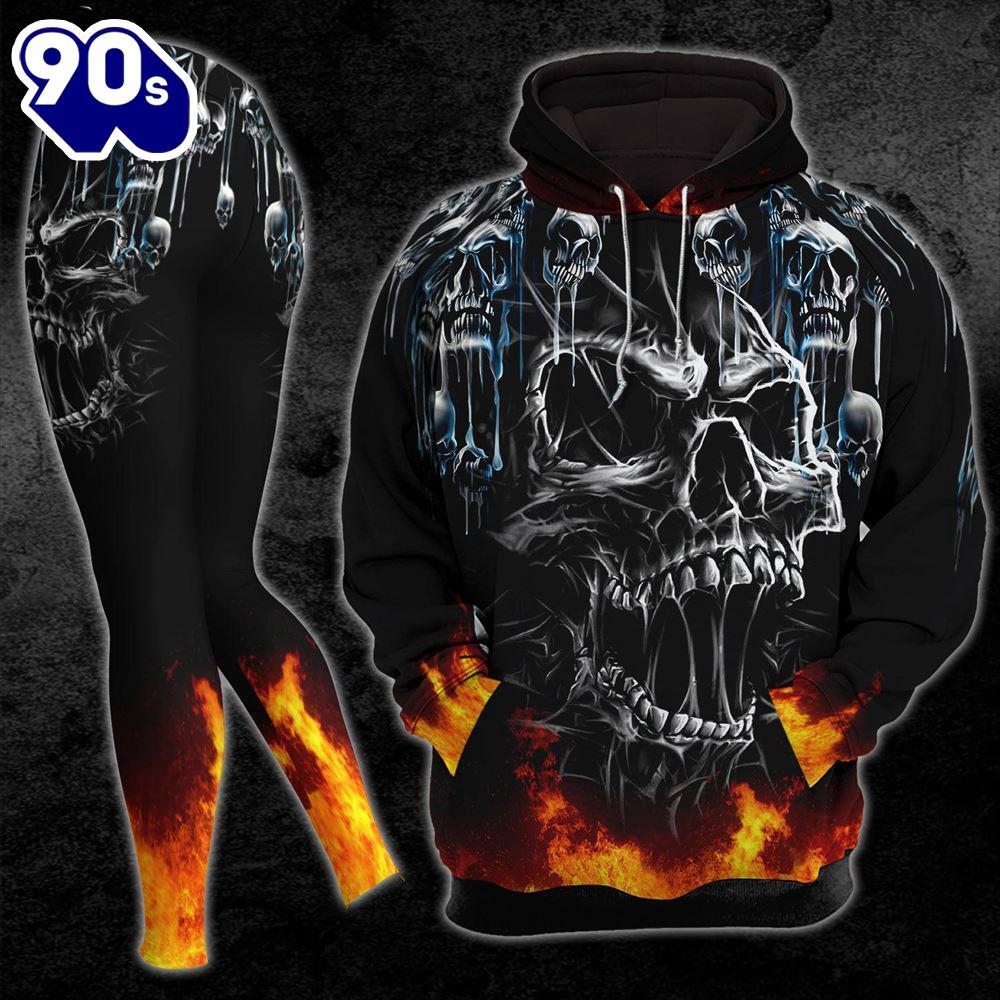 Christmas Skull Fire Combo Hoodie And Leggings - Musicdope90s