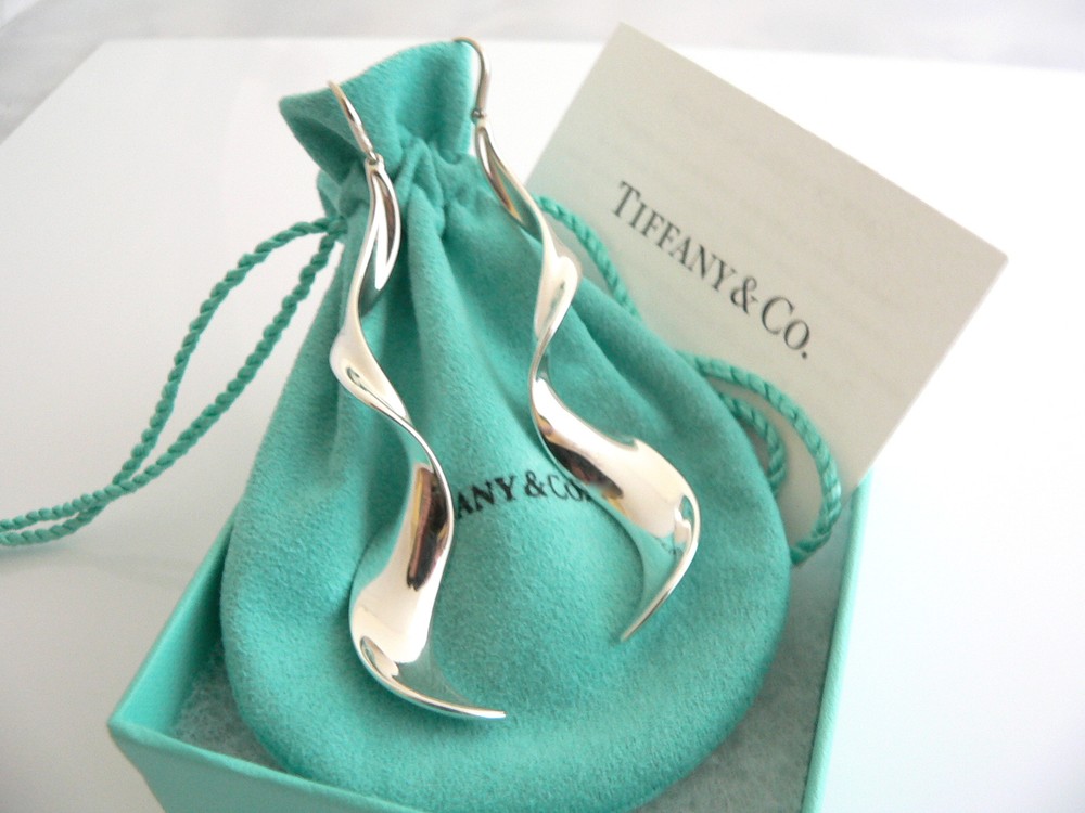 Tiffany & Co Silver Gehry Flower Large Orchid Dangling Dangle Earrings Gift Love