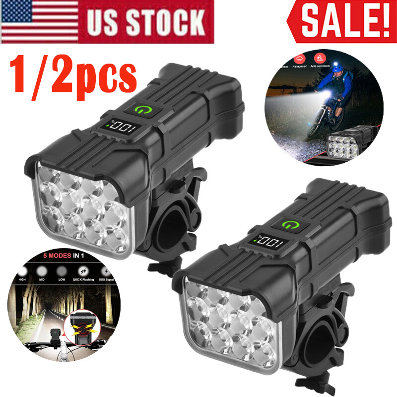 1/2PC 1800mAh USB Rechargeable Waterproof Bike Headlight Front Light  