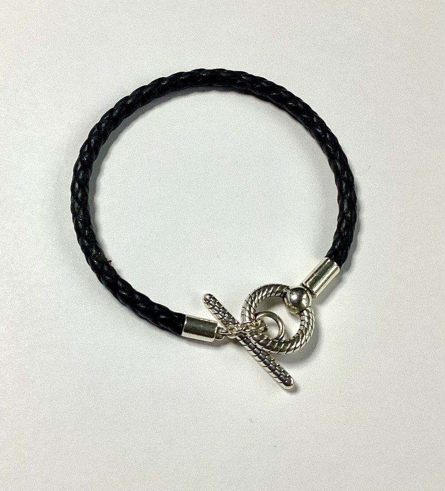 Pandora Black Leather Rope T-Bar Bracelet for Kids 16.5cm VGC