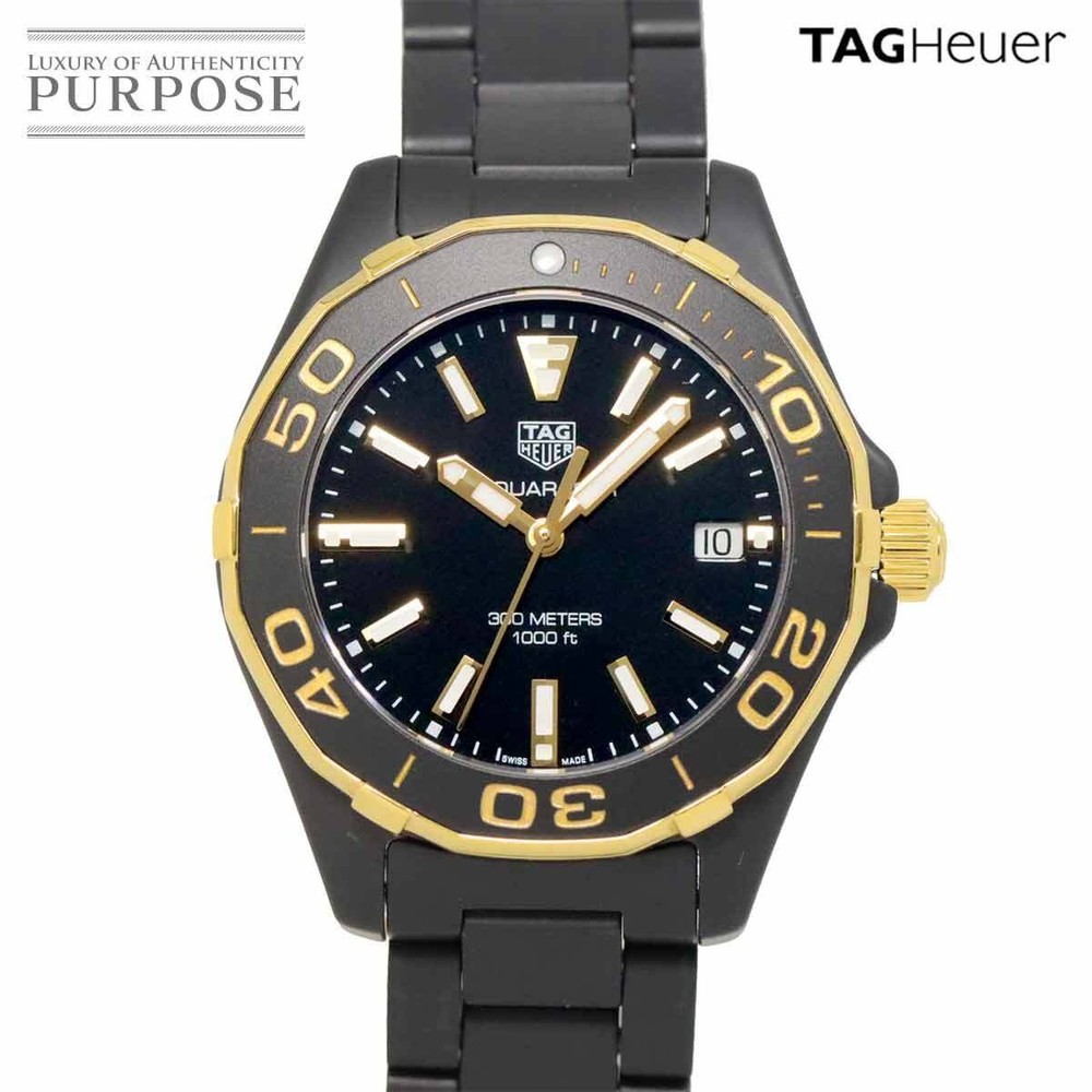 TAG Heuer Aqua Racer WAY1321 Mens Black Gold Quartz Watch Date Dive Sport
