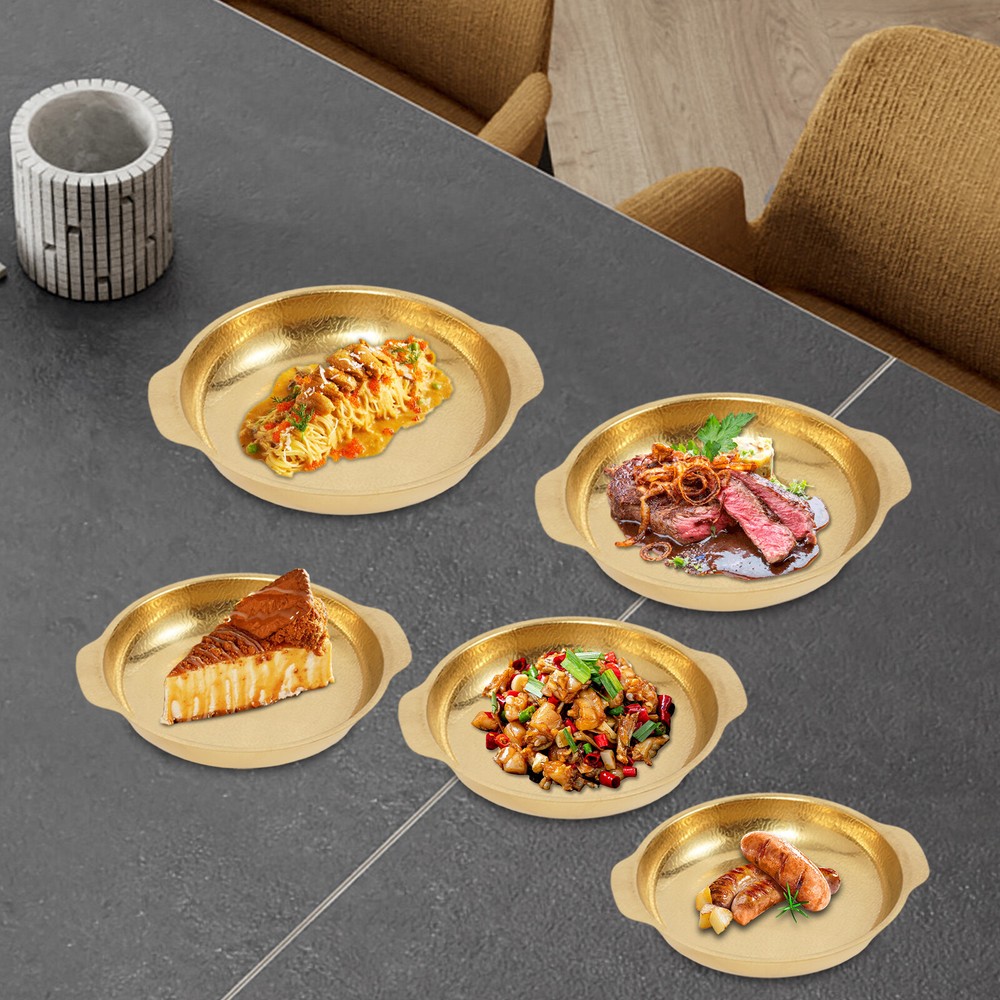 5Pcs Gold Paella Pans for Cooking and Serving Seafood