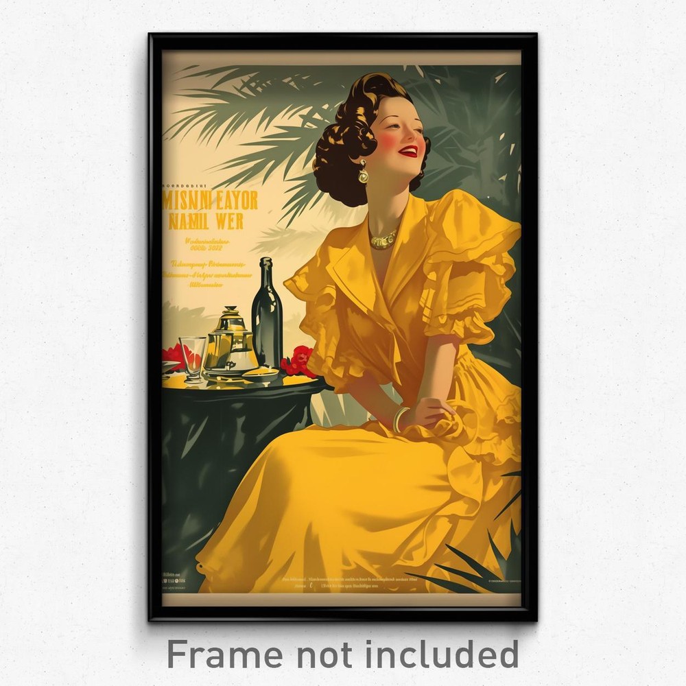 Vibrant Spanish Movie Poster Art Print Featuring Woman in Yellow Coat  