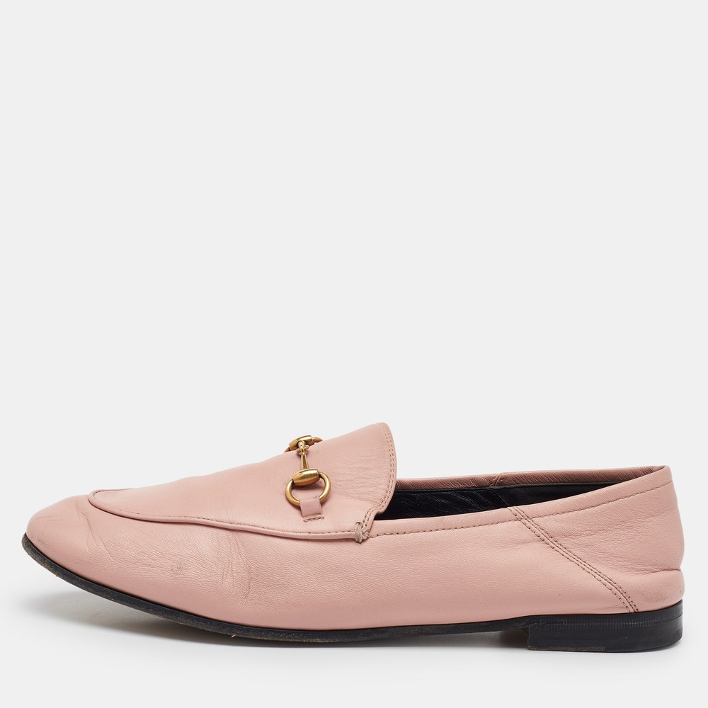 Gucci Light Pink Leather Jordaan Horsebit Loafers Size 41.5 Women