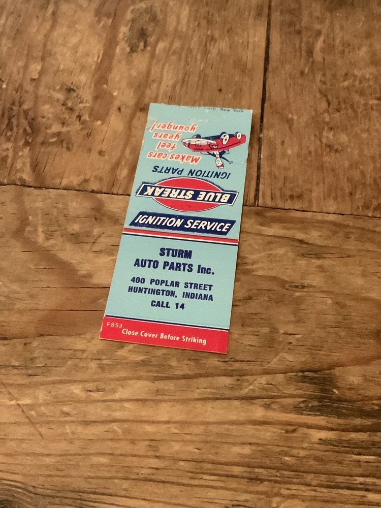 Sturm Auto Parts Bobtail Vintage Matchcover Huntington IN 400 Poplar St