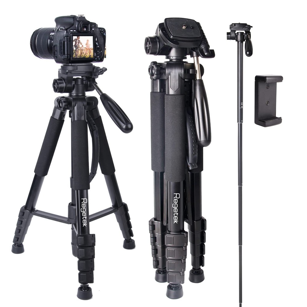 Camera Tripod With Travel Bag 74 Inch Aluminum Cell Phone Tripod With Phone Hold