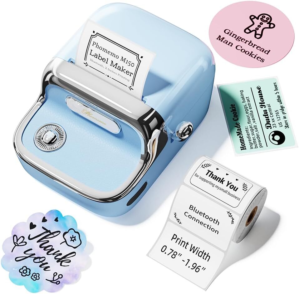 Phomemo M150 Bluetooth Label Printer Barcode Sticker Machine Sky Blue