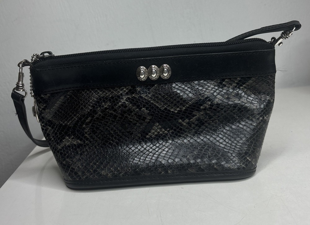 Brighton crossbody purse blk.snake embossed gen.leather silver plate hardwarte