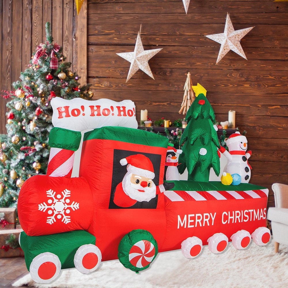 8Ft Christmas Inflatables Train Outdoor Decoration, Santa Claus Christmas Yar...