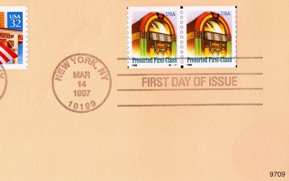 First Day Souvenir Page FDC 3132 3133 Flag & Juke Box Plate # Single PNC 1997-09