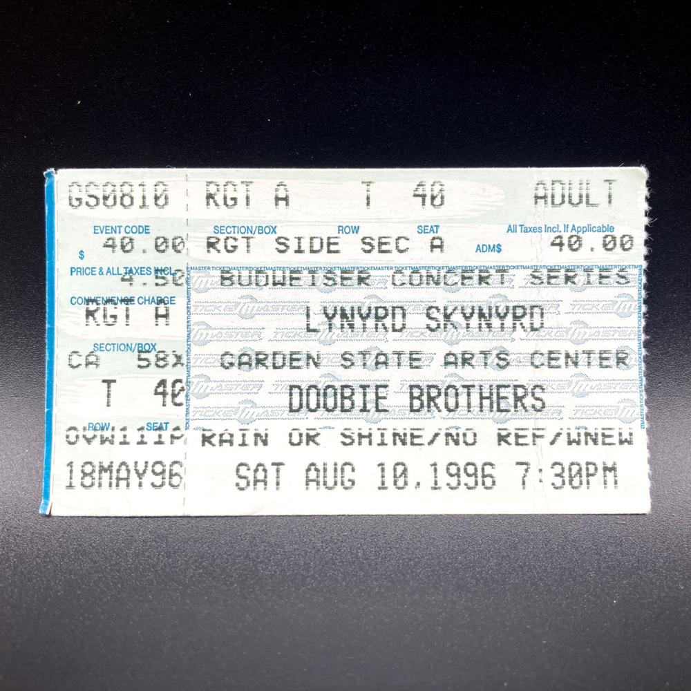 1996 Lynyrd Skynyrd Concert Ticket Stub Aug 10 Garden State Arts Center NJ