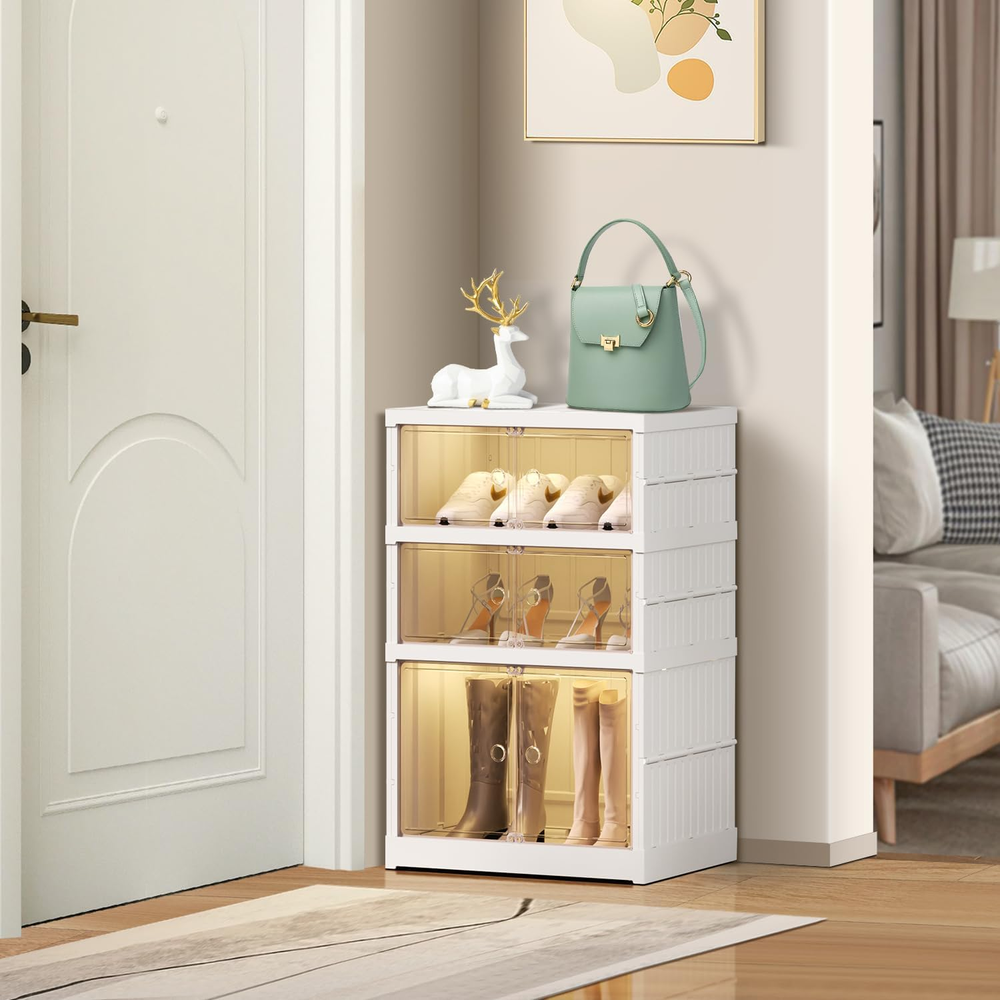 3-Tier Foldable Shoe Cabinet Dustproof Storage Organizer for Space Saving