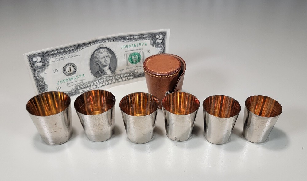 Germany 6 Nesting Shot Glass Set-Leather Case-Travel-Bar/Cocktail