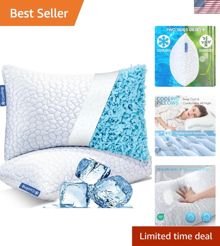 Cooling Bed Pillows for Sleeping, Shredded Memory Foam Pillows 2 Pack, Gel Pi...
