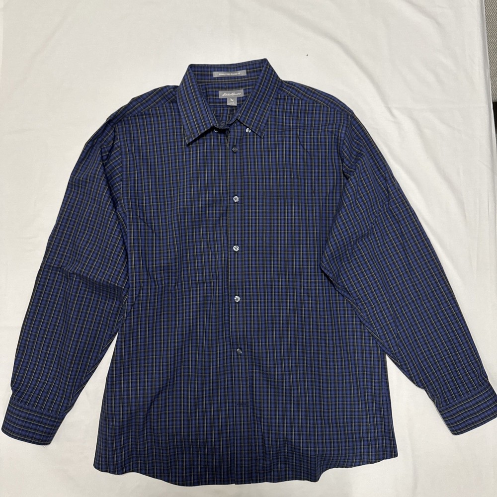 Eddie Bauer Men's Wrinkle Resistant Long Sleeve Button Down Dress Shirt Size L