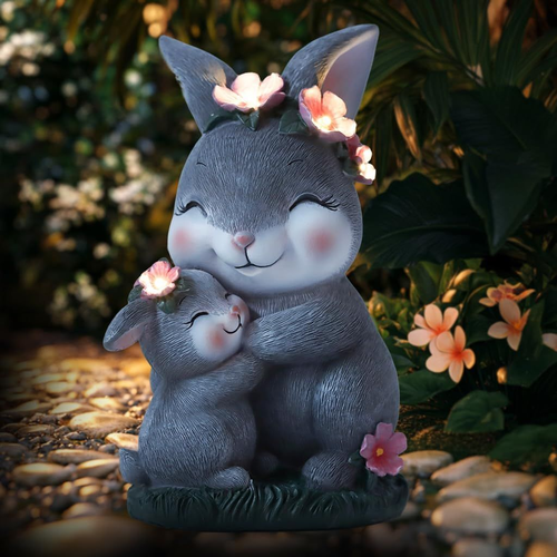 Solar-Powered Bunny Rabbit Garden Statue – Perfect Birthday Gift for Mom